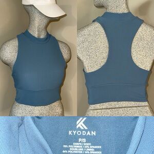 Kyodan Women's S Blue Athletic High Neck Athleisure Padded Crop Top Gym Yoga